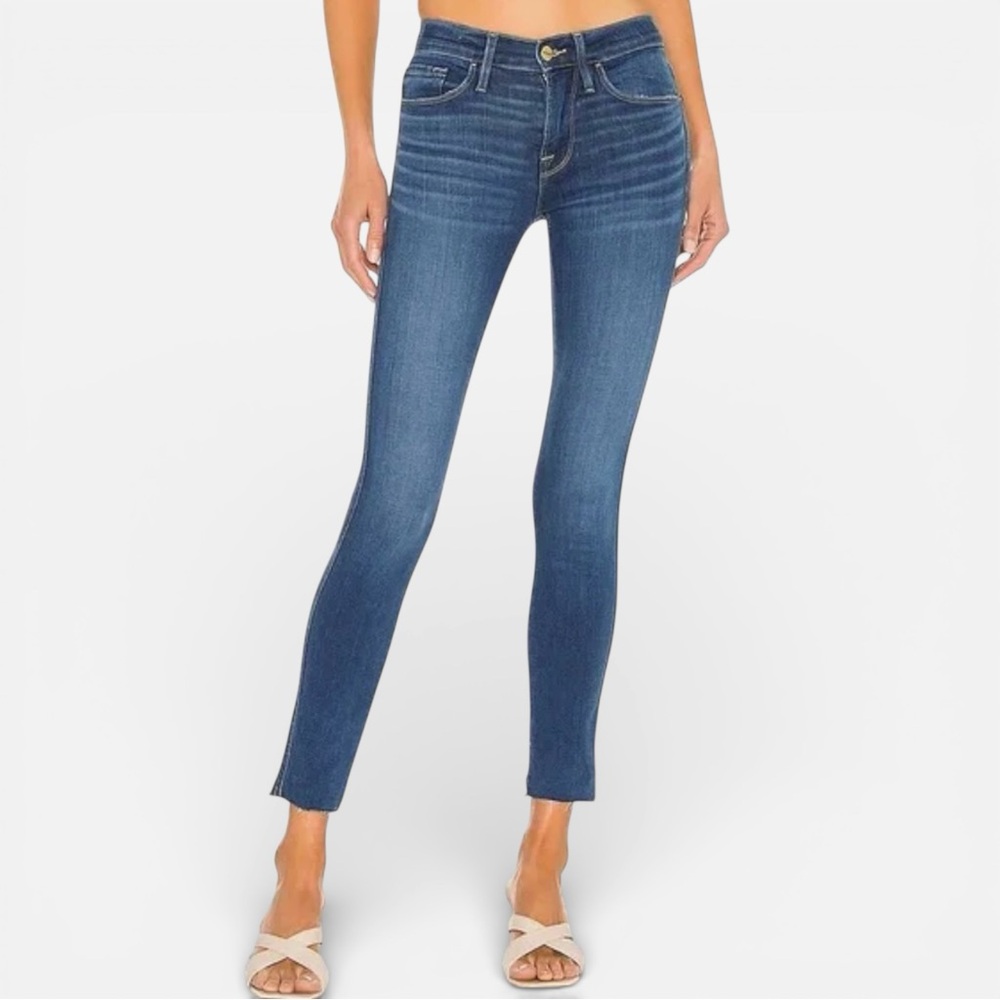 FRAME Le Crop de Jeanne Raw Hem Jeans – Decades Blue – Size 28